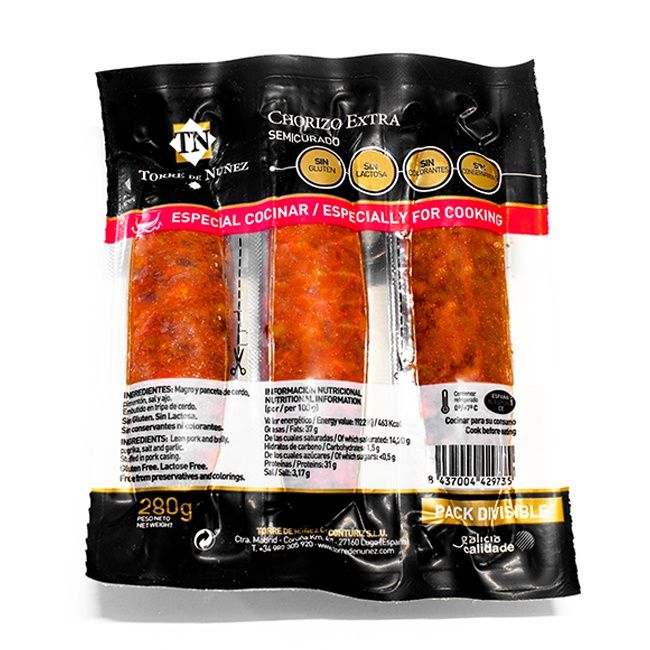 CHORIZO EXTRA SEMICURADOTORRE DE NU�EZ.280GRS.